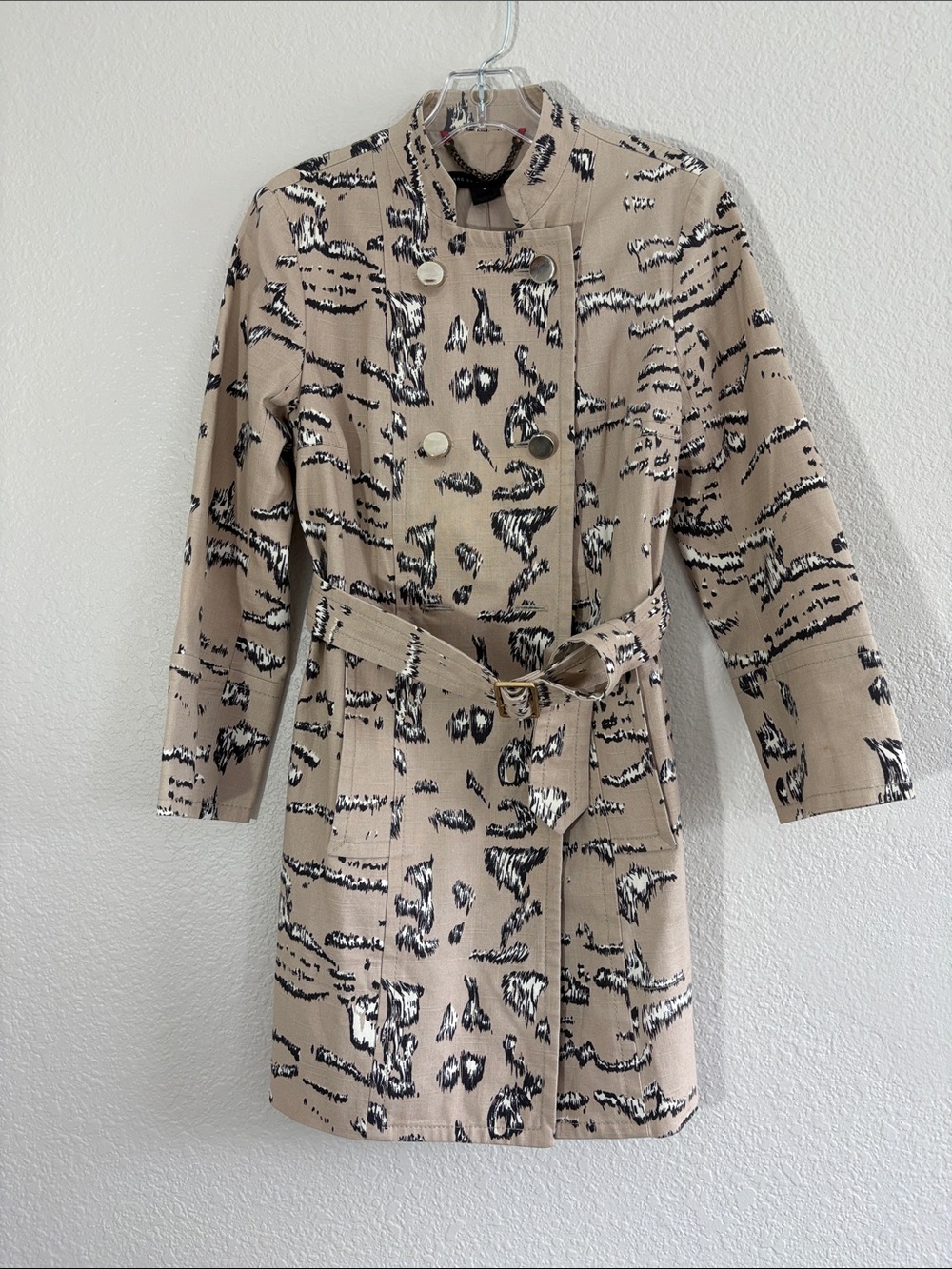 Marc By Marc Jacobs Beige & Black Printed Belted Trench Coat